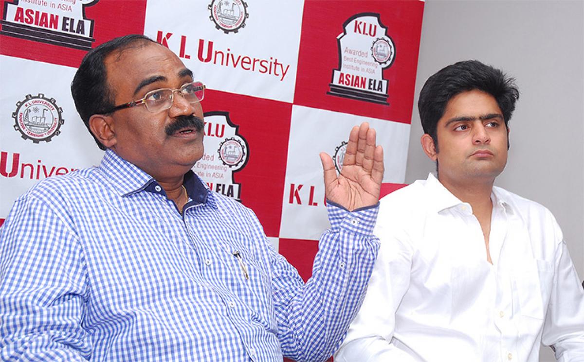 LSS Reddy, Vice-Chancellor  of KLU along with K Raja Hareen, Vice-President (right) addressing the press conference